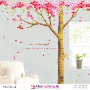 Pink Blossom Tree Wall Sticker with butterflies and romantic floral design, perfect for living rooms and bedrooms