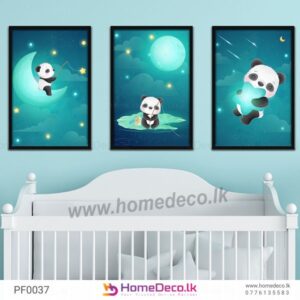 Baby Pandas Playing Wall Art featuring dreamy, moonlit designs for baby nursery decor