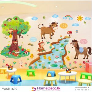 Colourful Animal Farm Kids Wall Sticker featuring cows, ducks, horses, and trees for a fun and vibrant nursery decor