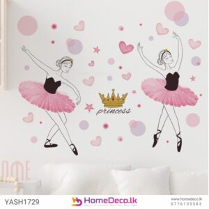 Cute Ballerinas Kids Wall Sticker featuring ballerinas in pink tutus, hearts, and crowns for elegant nursery decor