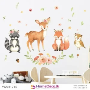 Jungle Theme Baby Wall Decal featuring cute woodland animals, flowers, and leaves for a nature-inspired nursery decor