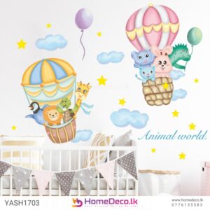 Baby Animal with Hot Air Balloon Wall Sticker featuring cute animals flying in colorful hot air balloons for nursery decor