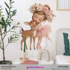 Cute Little Girl with Deer wall sticker nursery decor