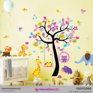 Tree Owl and Baby Animal Baby Sticker nursery wall decor with owls, tree and cute baby animals