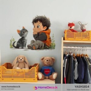 Little Kid with Kitty Wall Sticker cute nursery wall decor