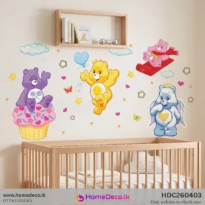 Cute Wish Bears wall sticker with rainbow and swing for baby room decor by HomeDeco.lk