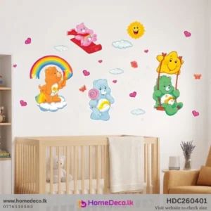Cute Wish Bears wall sticker with rainbow and swing for baby room decor by HomeDeco.lk