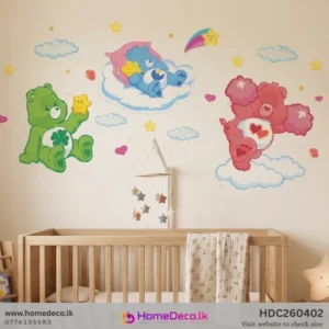 Cute Wish Bears wall sticker with rainbow and swing for baby room decor by HomeDeco.lk