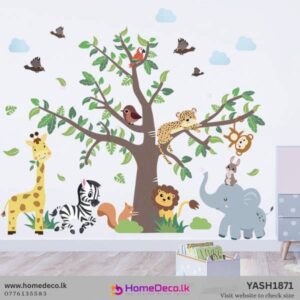 Vibrant Baby Animal Tree wall decal featuring cute jungle animals and a lush tree for child's room decor.
