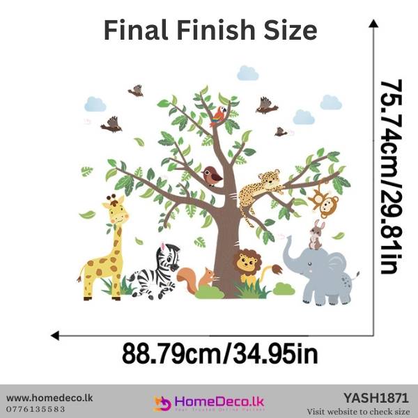 Vibrant Baby Animal Tree wall decal featuring cute jungle animals and a lush tree for child's room decor.